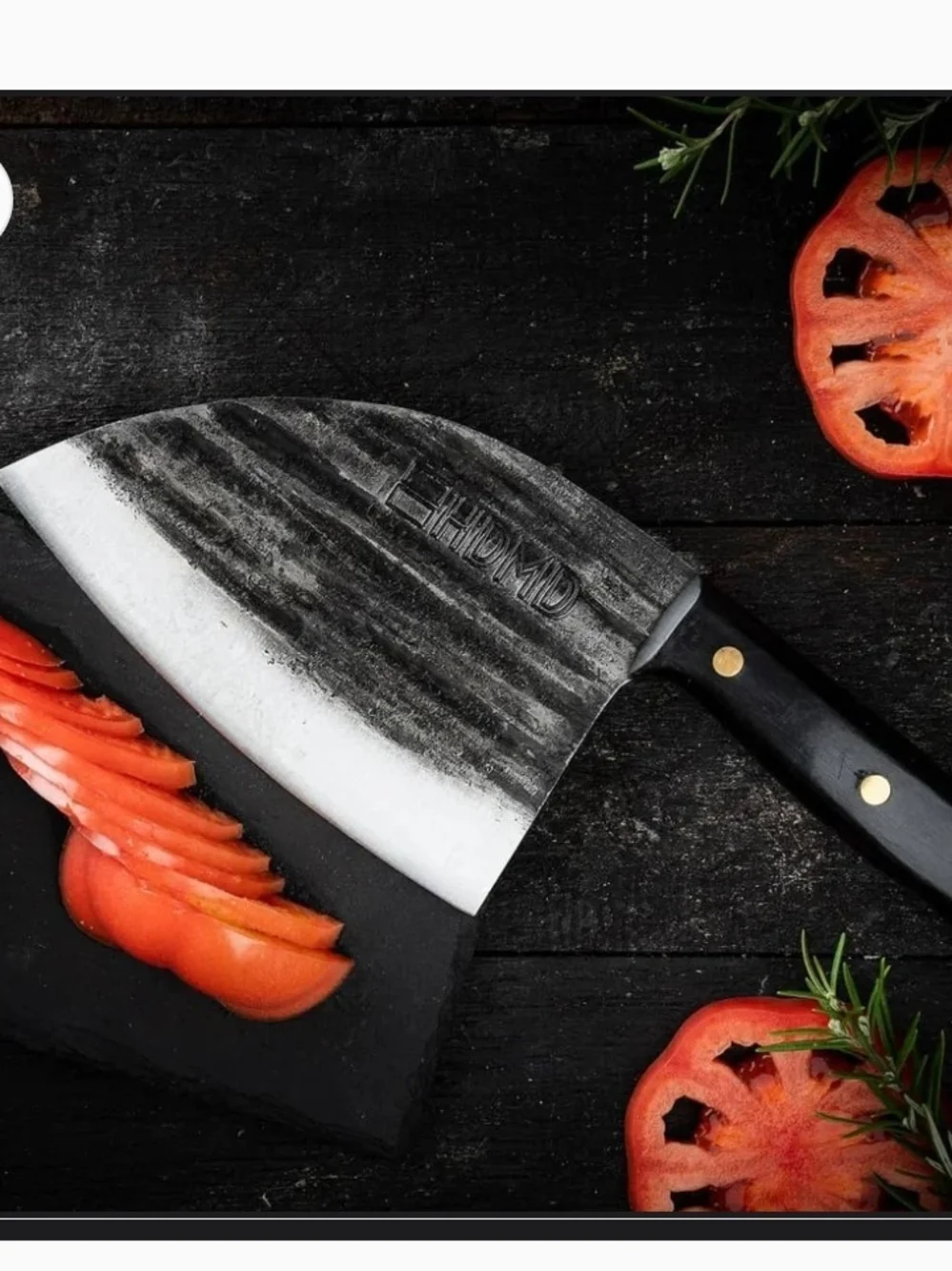 HDMD Carbon Steel Cleaver Serbian Chef Knife with Black Wooden Handle